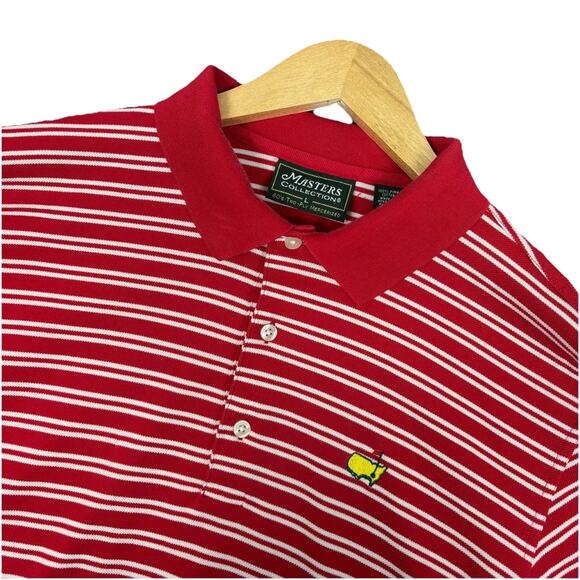 Masters Collection 100% Pima Cotton Red White Stripe Golf Polo Shirt Mens Large - Picture 3 of 9